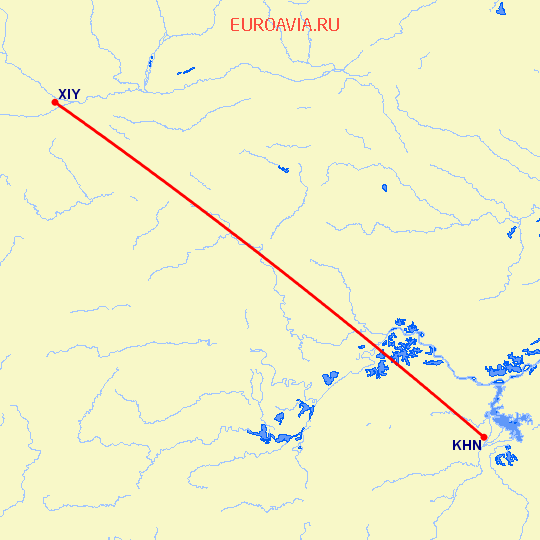 перелет Наньчан — Синьян на карте