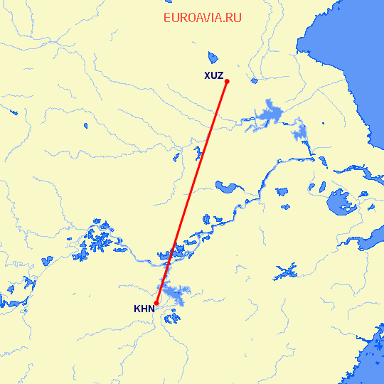 перелет Наньчан — Хучжоу на карте
