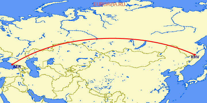 перелет Хабаровск — Сочи на карте