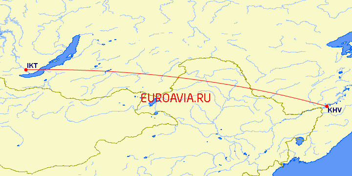 перелет Хабаровск — Иркутск на карте