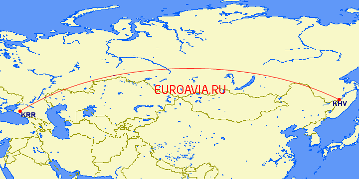 перелет Хабаровск — Краснодар на карте