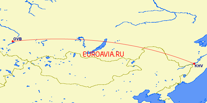 перелет Хабаровск — Новосибирск на карте