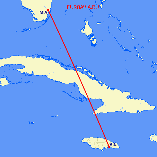 перелет Кингстоун — Майами на карте