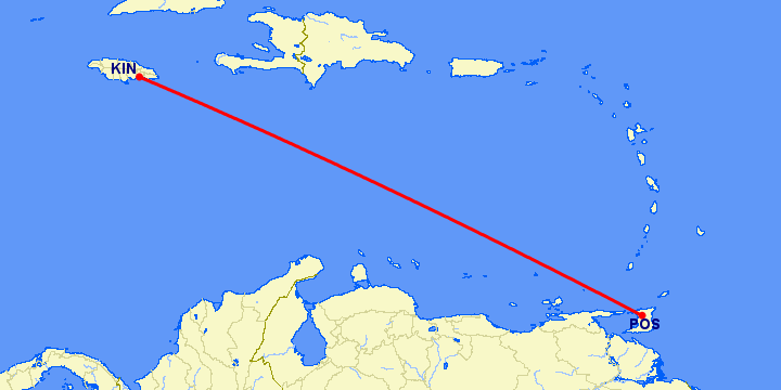 перелет Кингстоун — Port Of Spain на карте