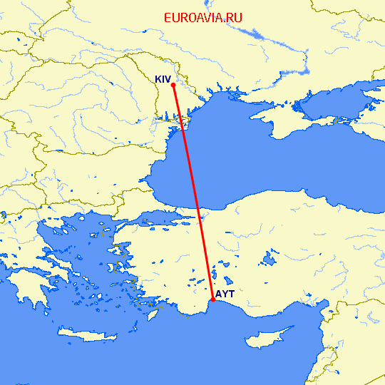 перелет Кишинев — Анталия на карте
