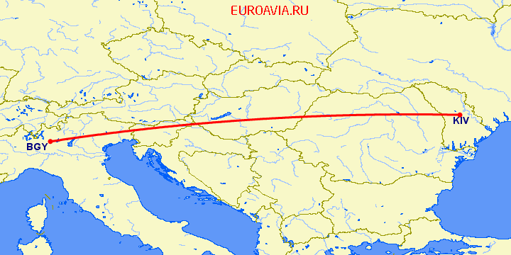 перелет Кишинев — Бергамо на карте