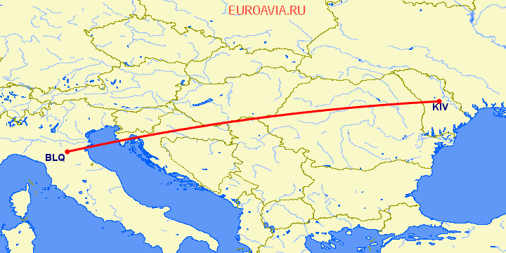 перелет Кишинев — Болонья на карте