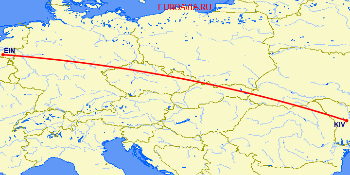 перелет Кишинев — Эйндховен на карте