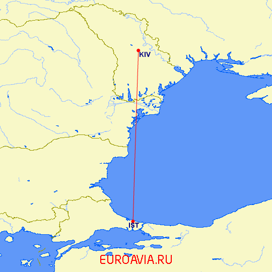 перелет Кишинев — Стамбул на карте