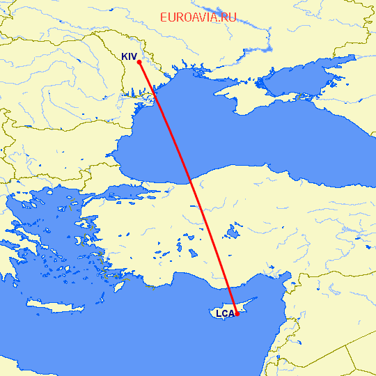 перелет Кишинев — Ларнака на карте