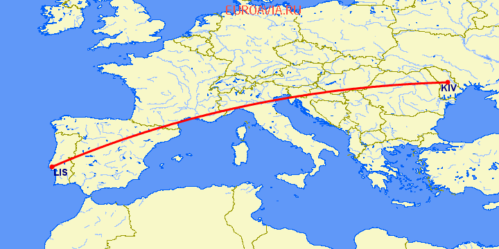 перелет Кишинев — Лиссабон на карте