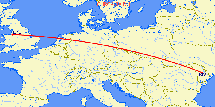 перелет Кишинев — Ливерпуль на карте