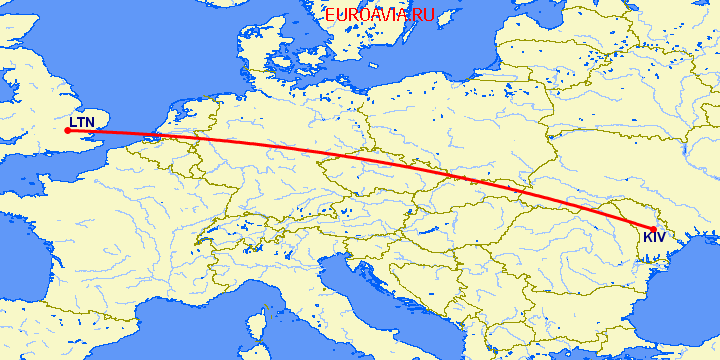 перелет Кишинев — Luton на карте
