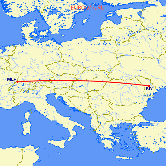 перелет Кишинев — Базель Мюлуз на карте