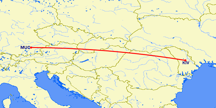 перелет Кишинев — Мюнхен на карте