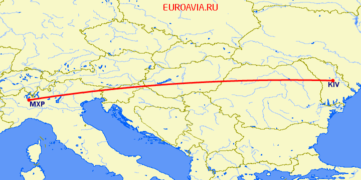 перелет Кишинев — Милан на карте