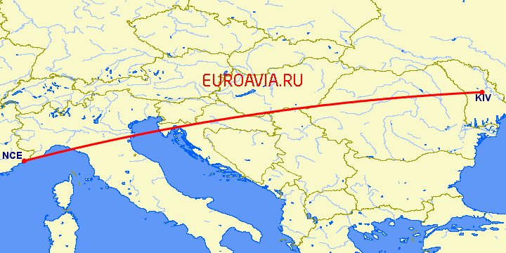 перелет Кишинев — Ницца на карте