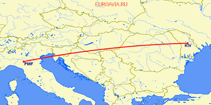 перелет Кишинев — Парма на карте