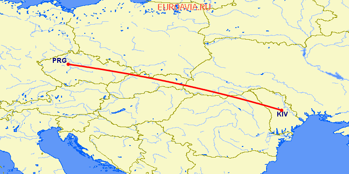 перелет Кишинев — Прага на карте