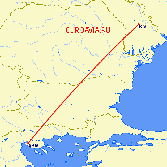 перелет Кишинев — Салоники на карте