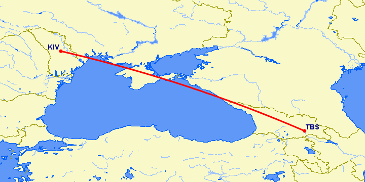 перелет Кишинев — Тбилиси на карте