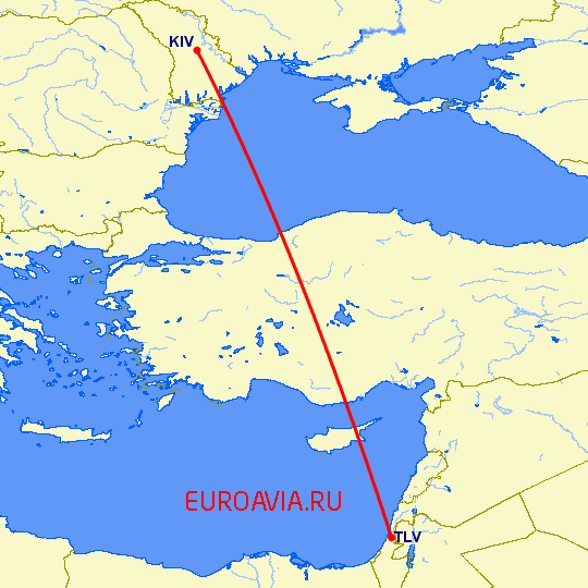 перелет Кишинев — Тель Авив на карте