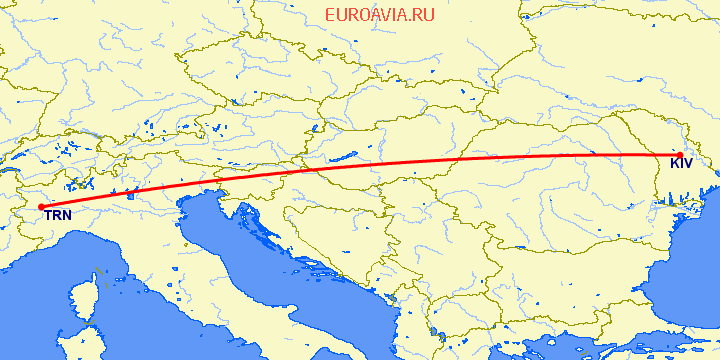 перелет Кишинев — Турин на карте