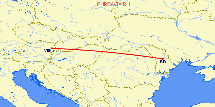 перелет Кишинев — Вена на карте