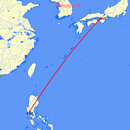 перелет Осака — Angeles City на карте