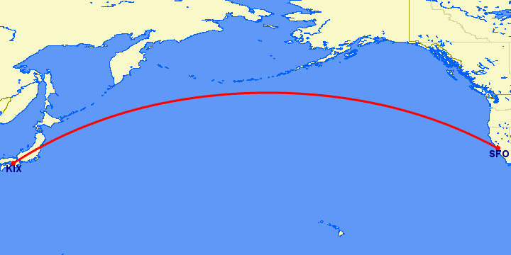 перелет Осака — Сан Франциско на карте