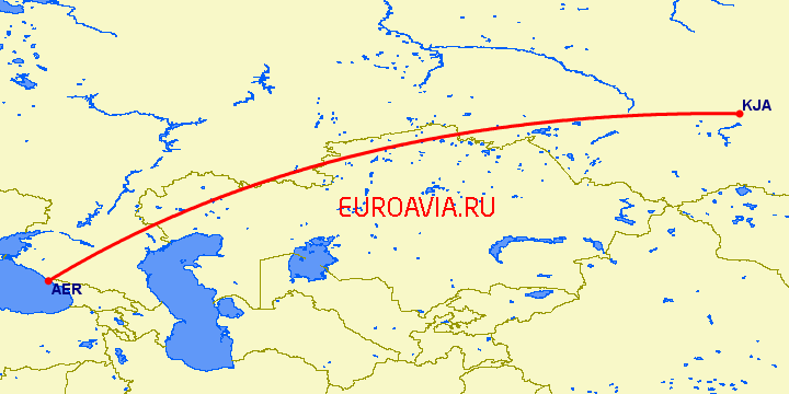 перелет Красноярск — Сочи на карте