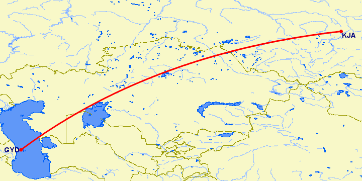 перелет Красноярск — Баку на карте