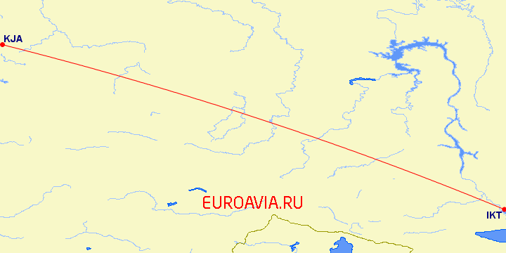 перелет Красноярск — Иркутск на карте