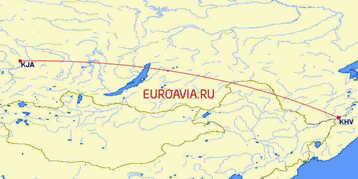 перелет Красноярск — Хабаровск на карте