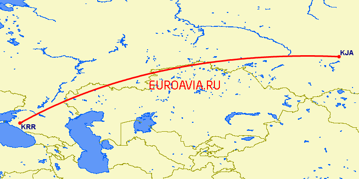 перелет Красноярск — Краснодар на карте