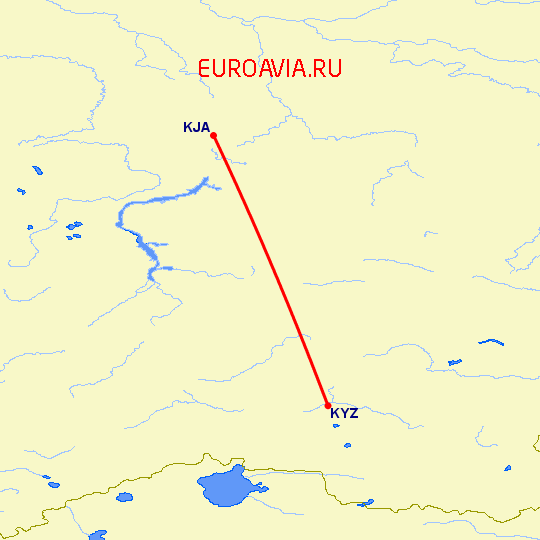 перелет Красноярск — Кызыл на карте
