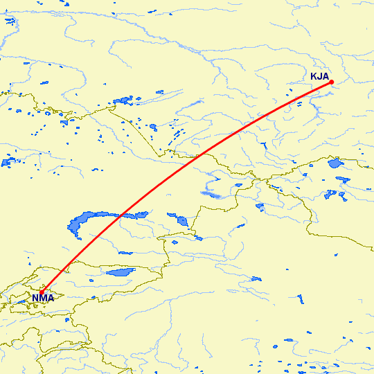 перелет Красноярск — Наманган на карте