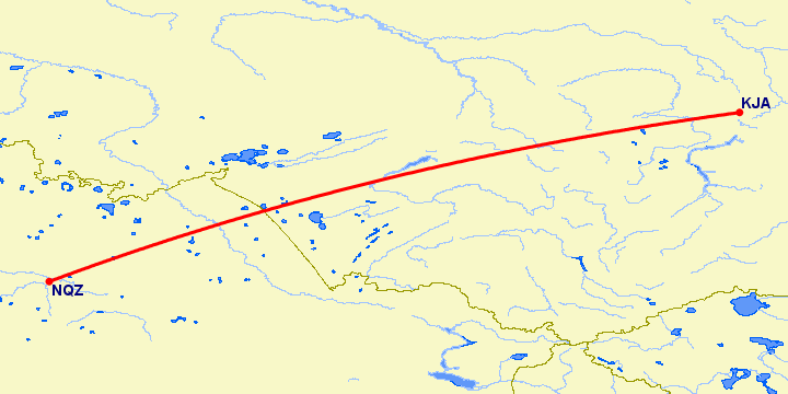 перелет Красноярск — Нур-Султан на карте