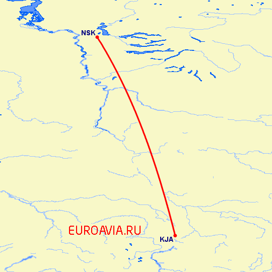 перелет Красноярск — Норильск на карте