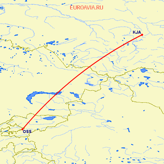 перелет Красноярск — Ош на карте