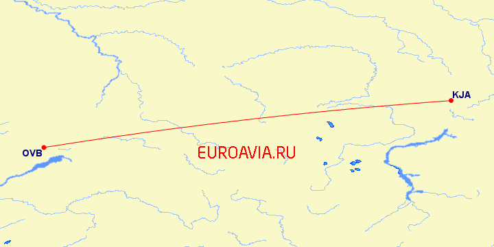 перелет Красноярск — Новосибирск на карте