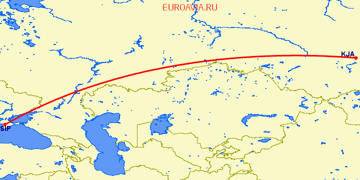 перелет Красноярск — Симферополь на карте