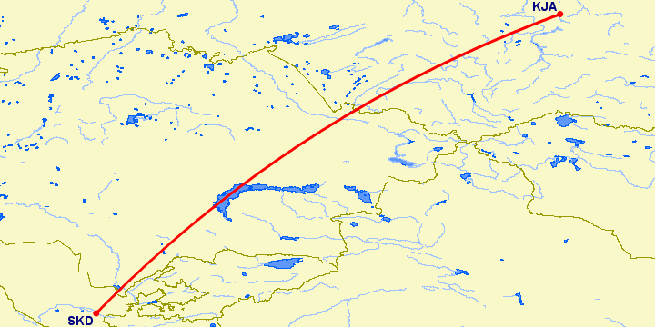 перелет Красноярск — Самарканд на карте