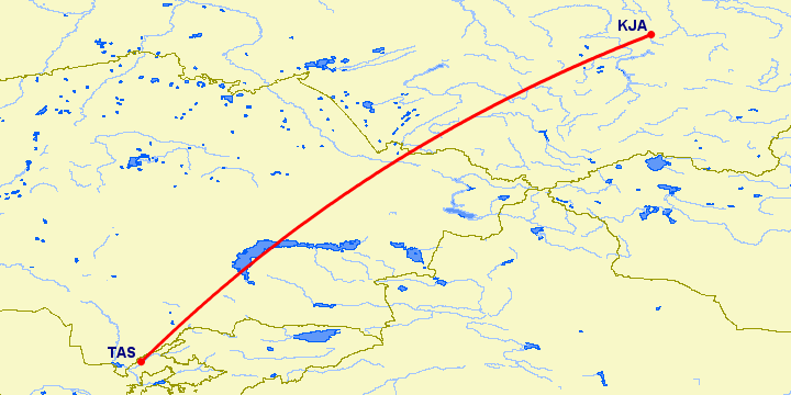 перелет Красноярск — Ташкент на карте