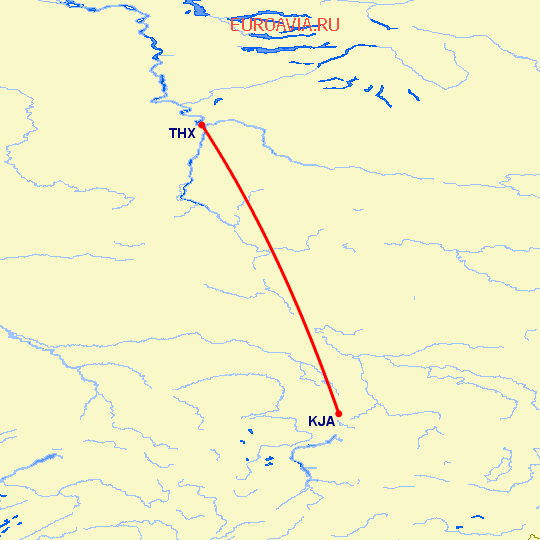 перелет Красноярск — Туруханск на карте