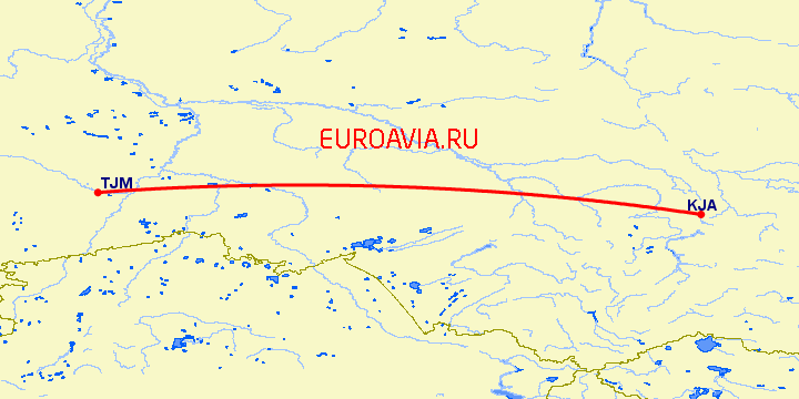 перелет Красноярск — Тюмень на карте