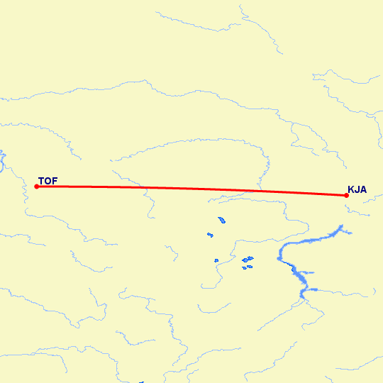 перелет Красноярск — Томск на карте