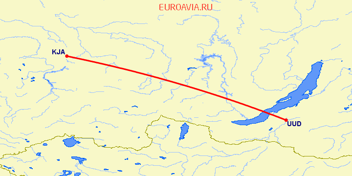 перелет Красноярск — Улан Удэ на карте