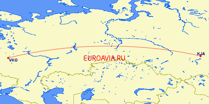 перелет Красноярск — Москва на карте