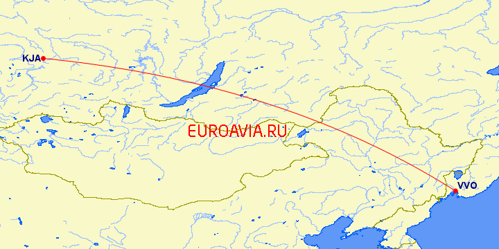 перелет Красноярск — Владивосток на карте